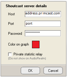 SamCast - 输入主机、端口和流媒体密码